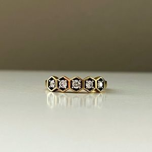 14k gold diamond ring - honeycomb design
